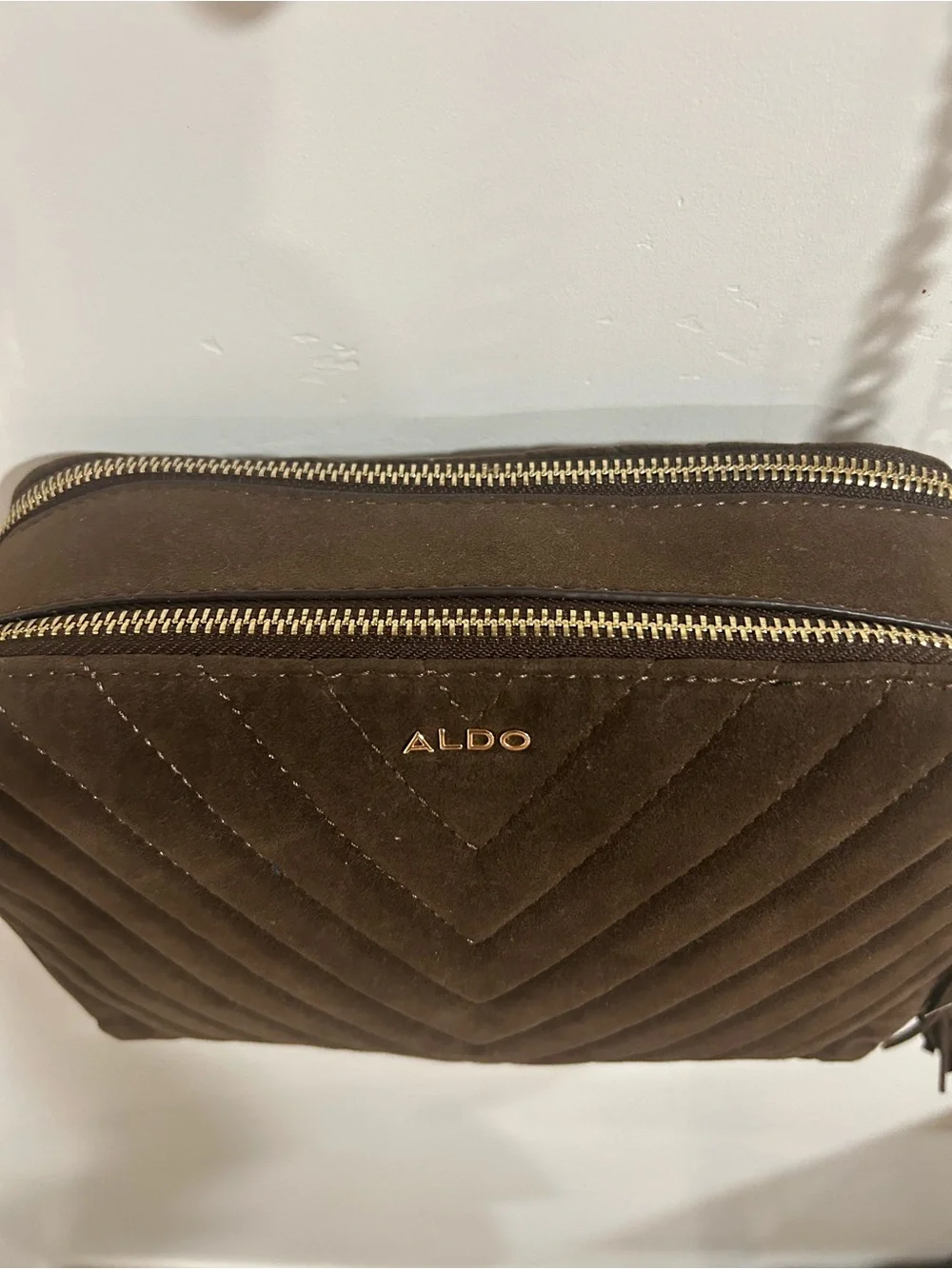 ALDO Dark Brown Quilted Crossbody Bag with Tassel